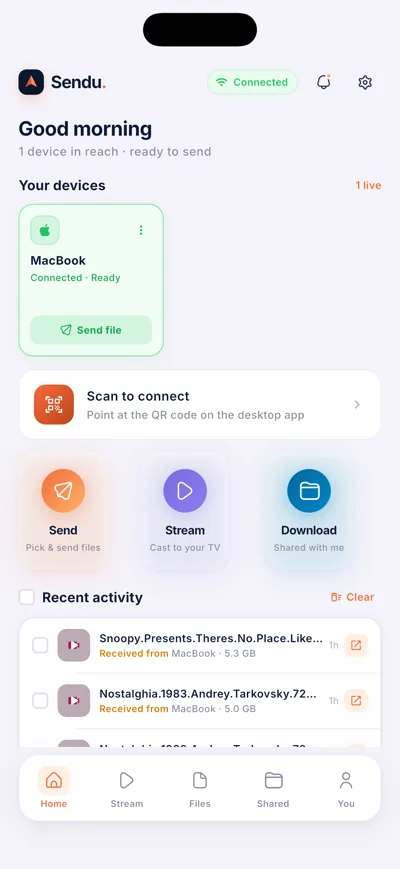 Sendu on iPhone β nearby devices