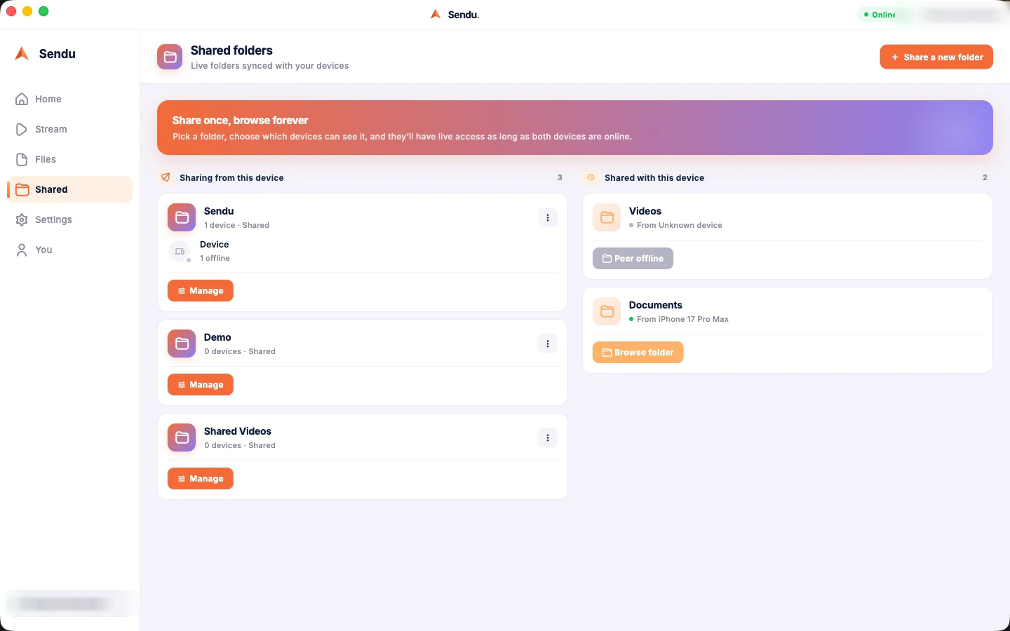 Sendu on macOS β shared folders